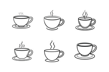  tea cup icon vector, set of coffee cups