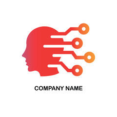 Creative Mind Logo Design. Abstract Tech Combined with Face Silhouette. Usable For Business Brand, Tech and Company. Vector Logo Illustration.
