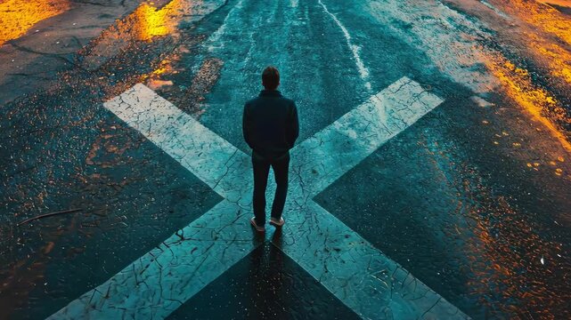 a man at a crossroads. Selective focus