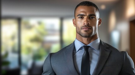 Fototapeta premium Confident Businessman in Stylish Suit Posing in Modern Office