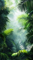 Tropical mystery exploration lush jungle nature scene verdant environment ground level hyperrealistic style