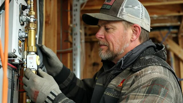 Skilled technician repairs heating system in a residential setting during winter months
