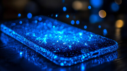 Phone glowing blue particles. The phone splits into dots