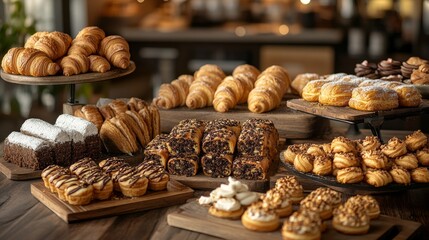 Assorted Delicious Pastries and Croissants Displayed Beautifully