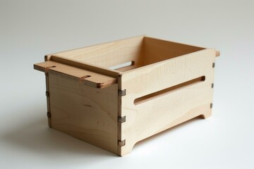 Simple empty wooden crate is standing on a white background