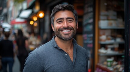 Fototapeta premium Happy Man Smiling Outdoors In City Street