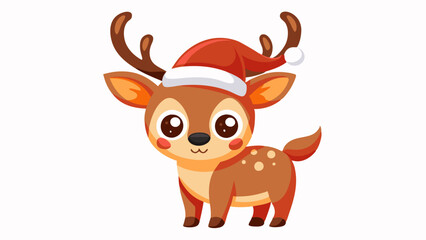 Cute Cartoon Reindeer with Big Brown Eyes and Spotted Fur – Adorable Holiday Animal Illustration