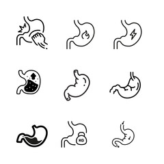 Stomach Icon Set. Ache and Pain, Stomach Discomfort and Digestive Issues. Illustration vector.