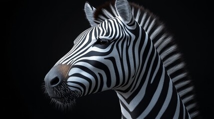 A zebra is shown in a close up of its face