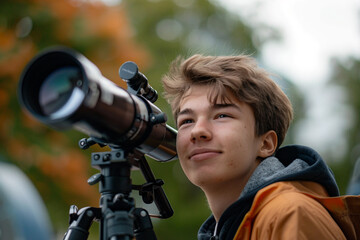 Astronomer stargazing with telescope made generative AI image