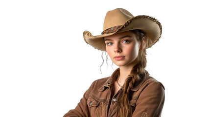 Fototapeta premium caucasian female cowgirl model isolated on white background