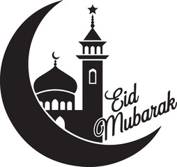 Eid Mubarak caligraphy design. lettering typography silhouette illustration.