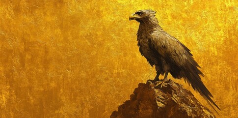 Fototapeta premium Majestic Eagle Perched Atop Golden Rock