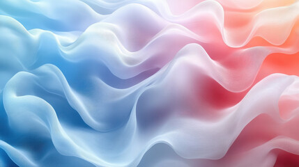 Obraz premium Soft waves of translucent fabric in shades of blue and red create serene and calming atmosphere. gentle flow and blend of colors evoke sense of tranquility and elegance