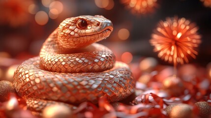 Elegant Snake Coiling Among Festive Decor in Warm Tones