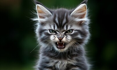 Obraz premium Angry kitten close-up outdoors