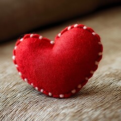 A red felt heart positioned softly to symbolize love and affection.