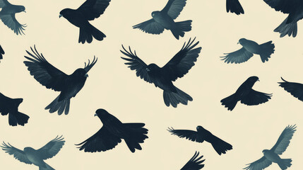 Fototapeta premium Vector seamless background of falcons. Chaotic falcons