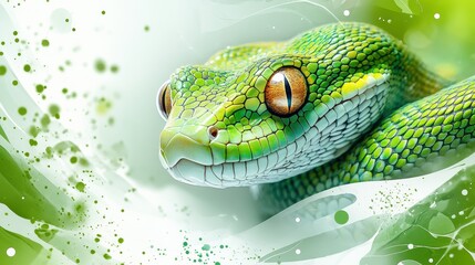 Vibrant Green Snake Featured in Modern Artistic Design Banner