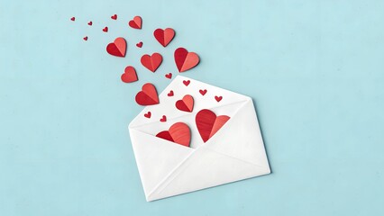 Colorful red hearts flowing from an open envelope to express feelings of love and affection during a romantic occasion
