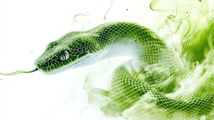 Obraz premium Green Snake with Abstract Smoke Design for Modern Banner Template