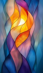 Obraz premium Abstract stained glass sun, vibrant colors, art