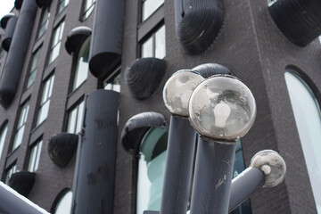 Fototapeta premium Unique architectural design featuring modern lighting elements in Rotermanni, Tallinn, Estonia