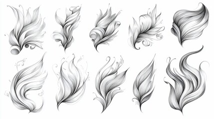 Fototapeta premium Abstract floral design set, graphic art, elegant decorative elements, design inspiration