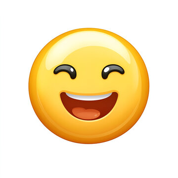 Naklejki Smiling emoji face with cheerful expression on white background, happy emoticon design   