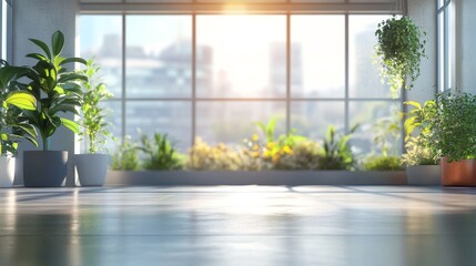 Sunlit Room Plants Floor Window City View