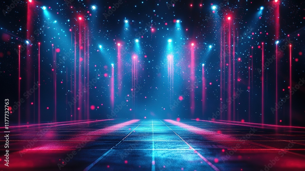 Poster an abstract technology background featuring a vibrant array of colored optical fibers, creating a vi