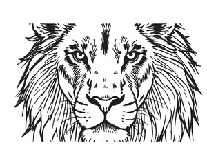 A black and white coloring page depicting a lion pattern with bold lines and a clean line art style against a white background, Vector illustration.