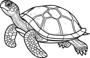 A simple coloring page line art illustration of an abstract turtle using simple shapes and lines on a white background for adults to color within the outlines 2.eps