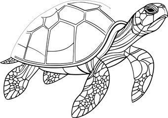 A simple coloring page line art illustration of an abstract turtle using simple shapes and lines on a white background for adults to color within the outlines 11.eps