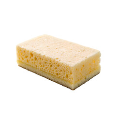 Close-up of a light yellow spongy cake slice.