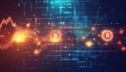 Obraz premium Abstract Bitcoin Cryptocurrency Network Digital Currency Blockchain Technology Financial Investment