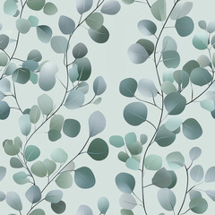 A serene pattern of greenish leaves on a light background, creating a calming and natural aesthetic.