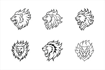 Roaring Lion Flame Icon Vector Set on White Background
