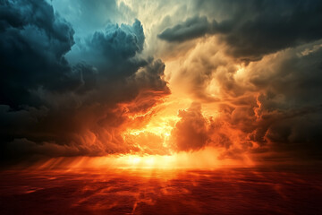 Obraz premium Dark clouds loom over parched farmland as a distant rainstorm emerges on the horizon