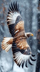 Majestic Eagle Soaring Through Dramatic Thunderstorm Powerful Wings Spread Wide Against Tumultuous Sky