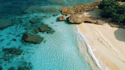 Fototapeta premium Tropical Beach Scene with Clear Water and Rocks