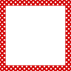 Fototapeta premium White dots patterns on red frame. Polka dots patterns rectangle frame. Dots seamless patterns background 