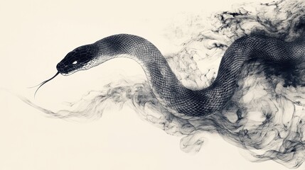 Elegant Black Brush Strokes of a Snake in Motion and Flowing Design