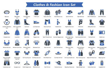Fototapeta premium Clothes & Fashion Blue Icon Set