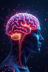 Obraz premium Glowing cerebral cortex with swirling circuitry and vibrant energy emanating from the center, glowing circuits, neuroscience