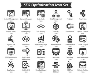 Seo Optimization Black Icon Set
