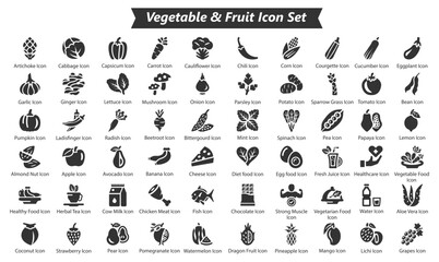 Vegetable & Fruit Black Icon Set