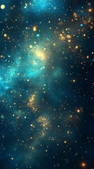 Fototapeta premium Grainy golden turquoise gradient background, dim highlights texture, desktop backdrop, copy space included, Generative AI