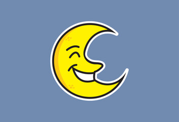 Happy Crescent Moon Cartoon Character in cute vector icon form, yellow color. You can change each element according to your needs.