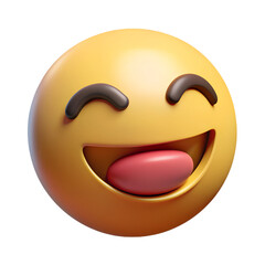 Fototapeta premium 3D emoji in plastic style. Face expression of round yellow emoticon for social network and messenger reaction